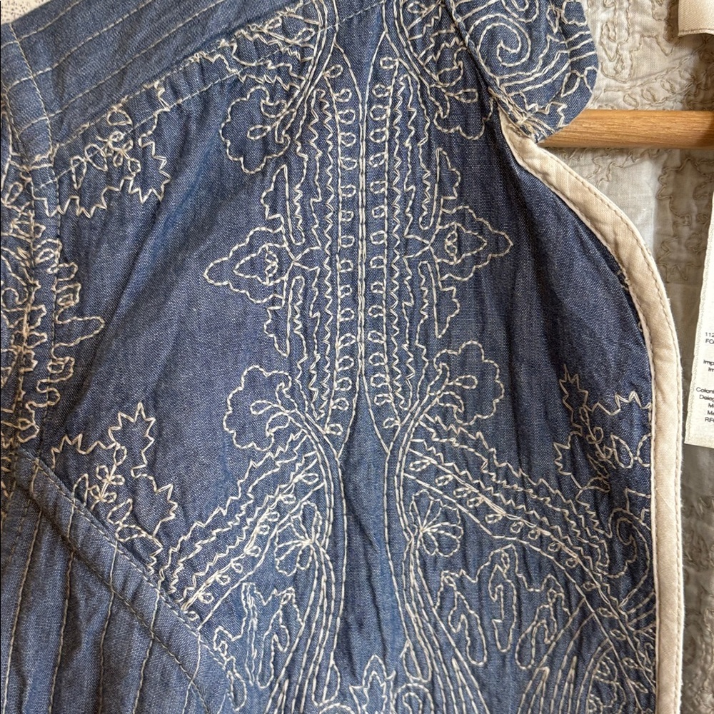 Quilted Paisley Brocade Floral chambray Open Front y2k Jacket coat Medium Chicos - Picture 5 of 8